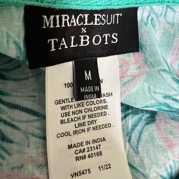 MiracleSuit x Talbots pineapple party coverup shirt Med 100% cotton beach resort - Picture 5 of 6